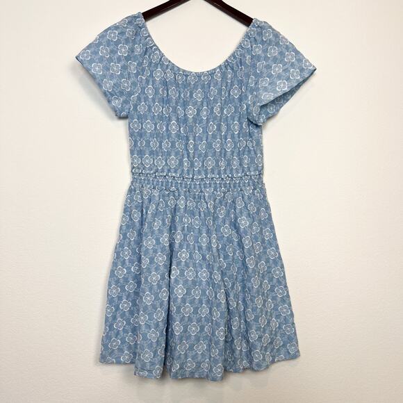 Boden Blue Scoop Neck Embroidered Short Sleeve 100% Cotton Dress UK 14R US 10R - Picture 2 of 8